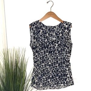 TAHARI Ruffle Sheer Button Sleeveless Top Small